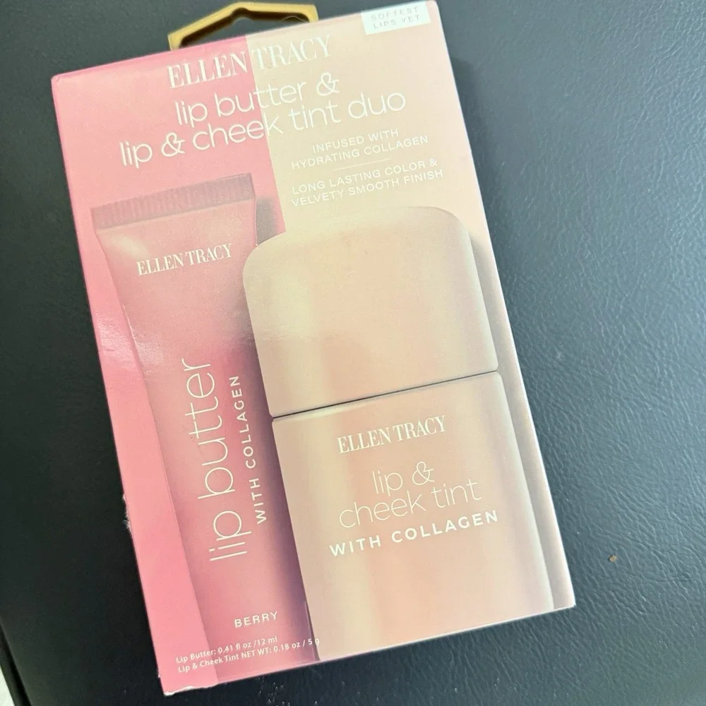Ellen Tracy Lip Butter & Lip/Cheek Tint Duo Berry Collagen Long Lasting 0.41